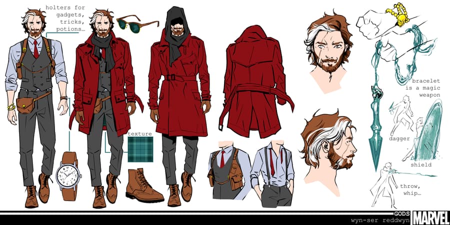 G.O.D.S.: Wyn character design sheet by Valerio Schiti