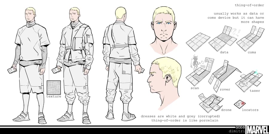G.O.D.S.: Dimitri the Science Boy character design sheet by Valerio Schiti