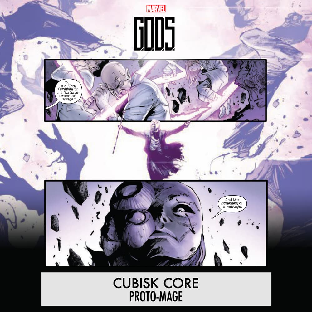 G.O.D.S. #1 panels by Jonathan Hickman, Valerio Schiti, Marte Gracia, and VC's Travis Lanham