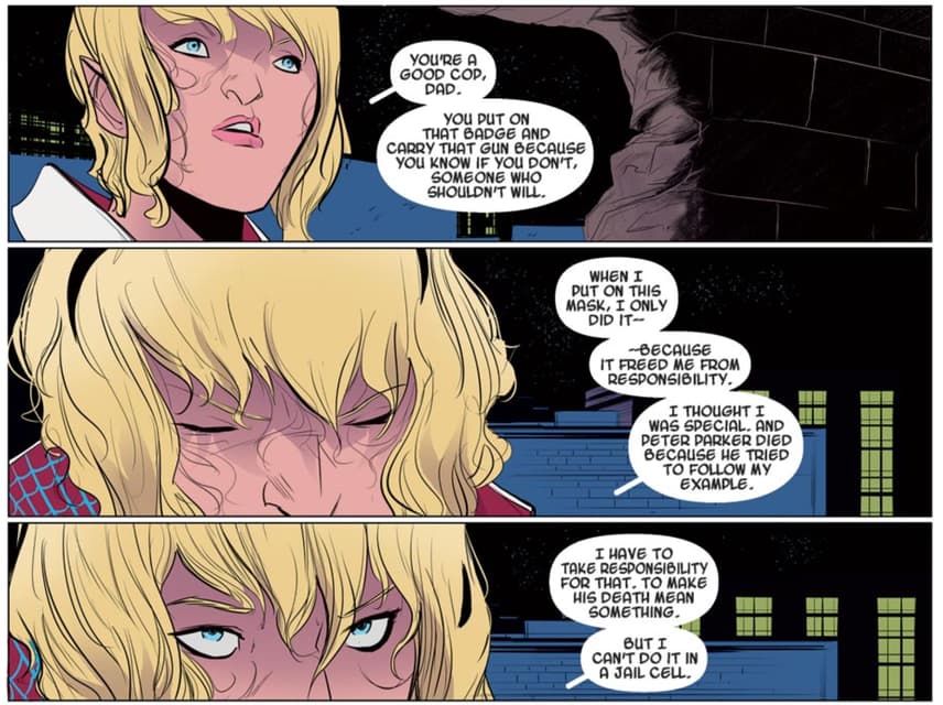 Gwen Stacy reveals herself to her father as Spider-Woman