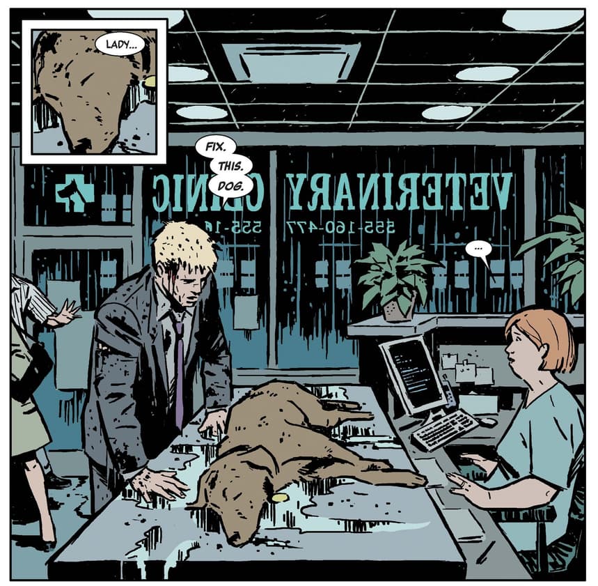 Clint Barton and Lucky the Pizza Dog in HAWKEYE (2012) #1.