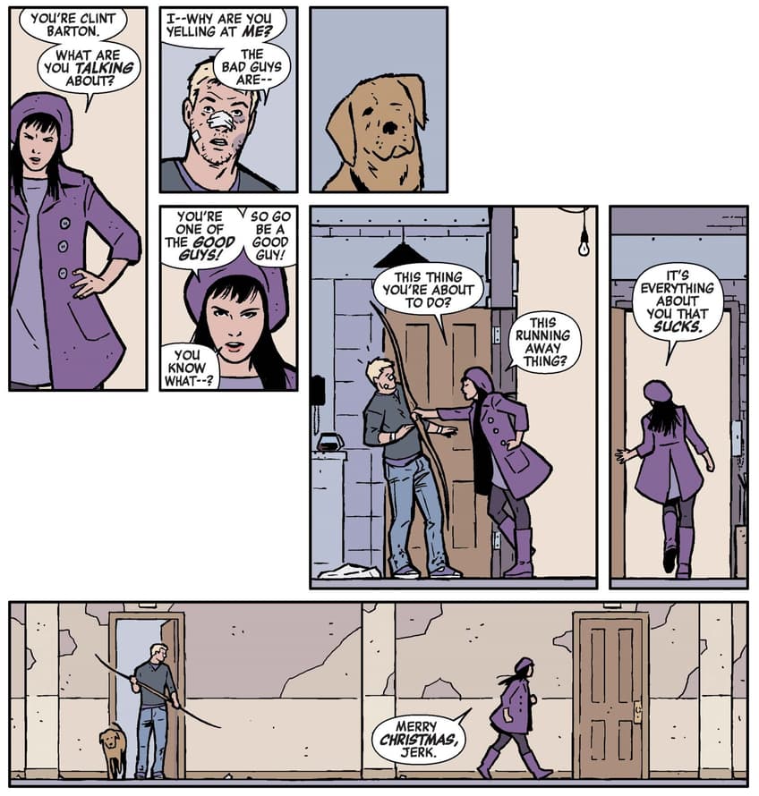 Kate Bishop confronts Clint at his door.