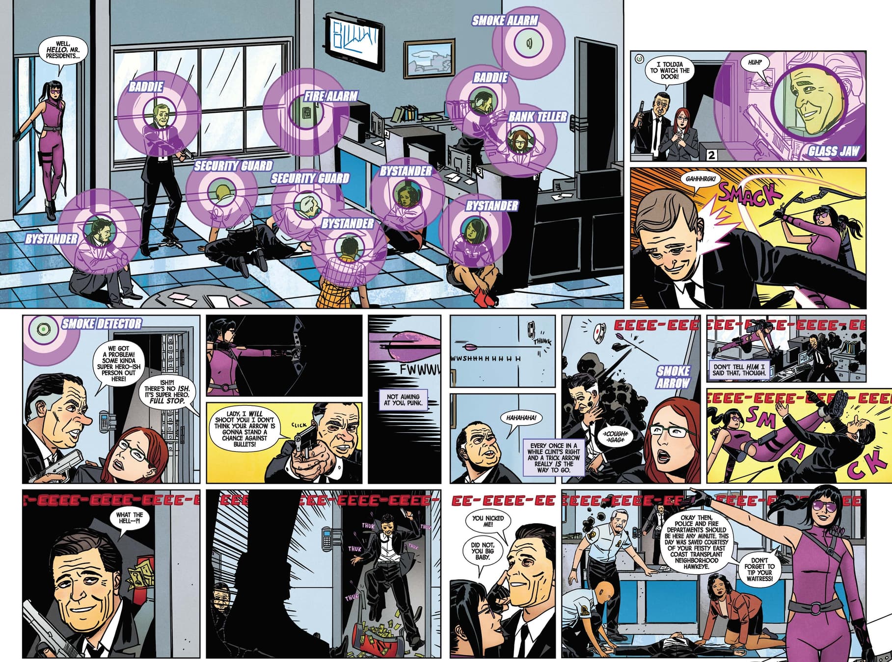 Kate cuts down crooks in styles from HAWKEYE (2016) #1.