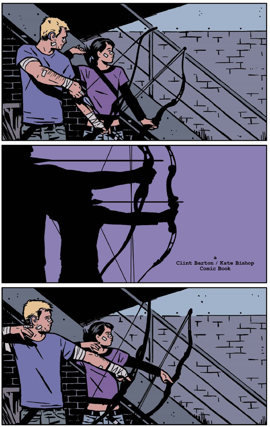 Clint and Kate practice their target practice in HAWKEYE (2012) #22.