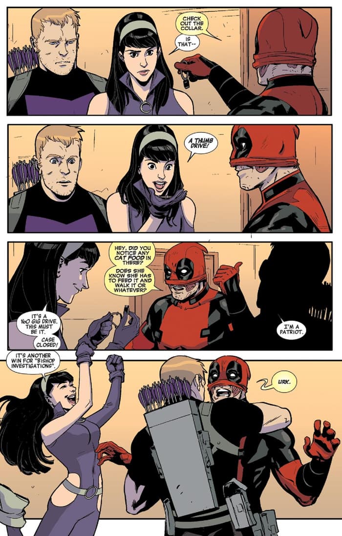 Deadpool picks the best Hawkeye in HAWKEYE VS. DEADPOOL (2014) #2.