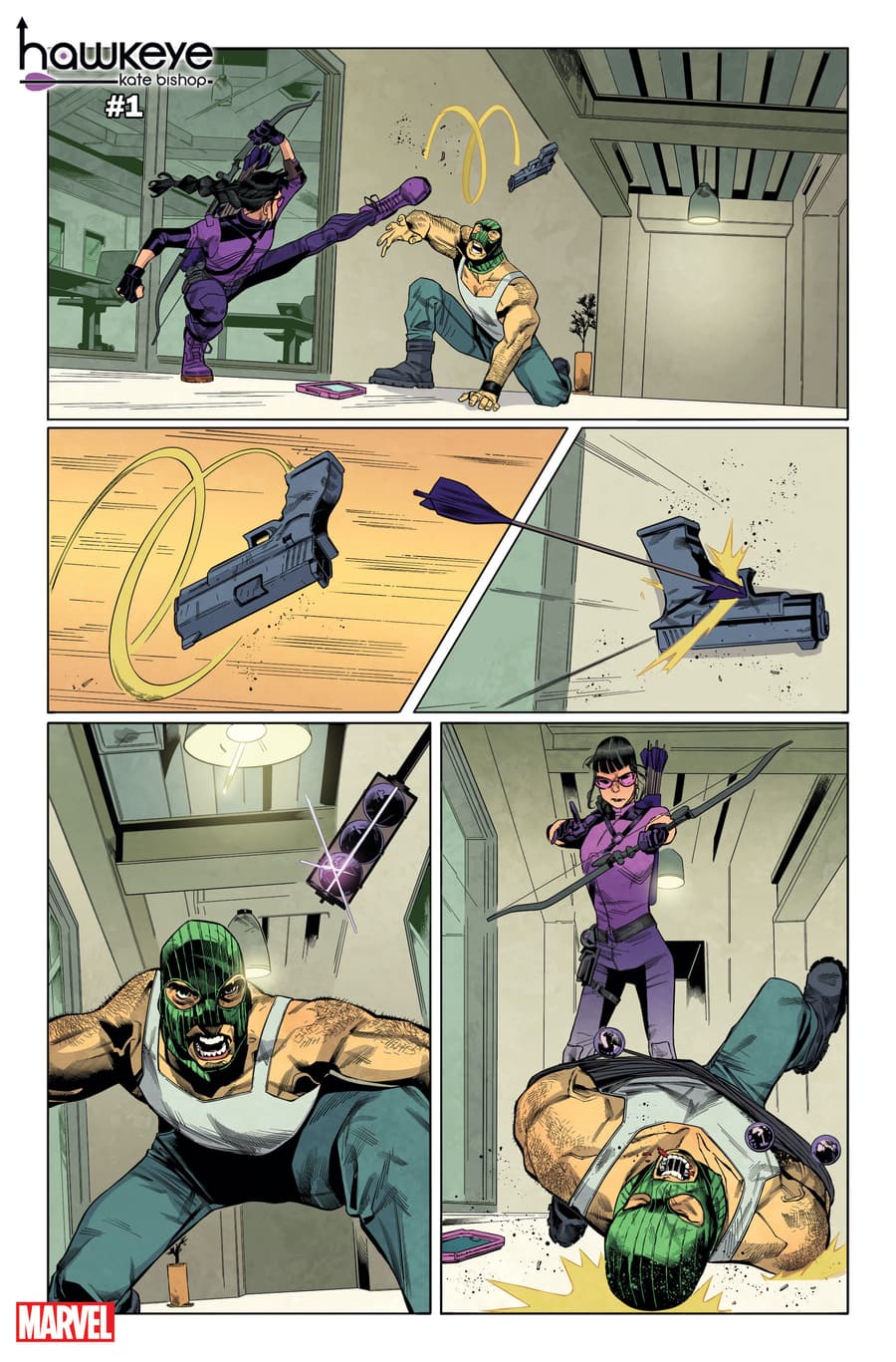 HAWKEYE: KATE BISHOP #1 preview art by Enid Balám with inks by Oren Junior and colors by Brittany Peer