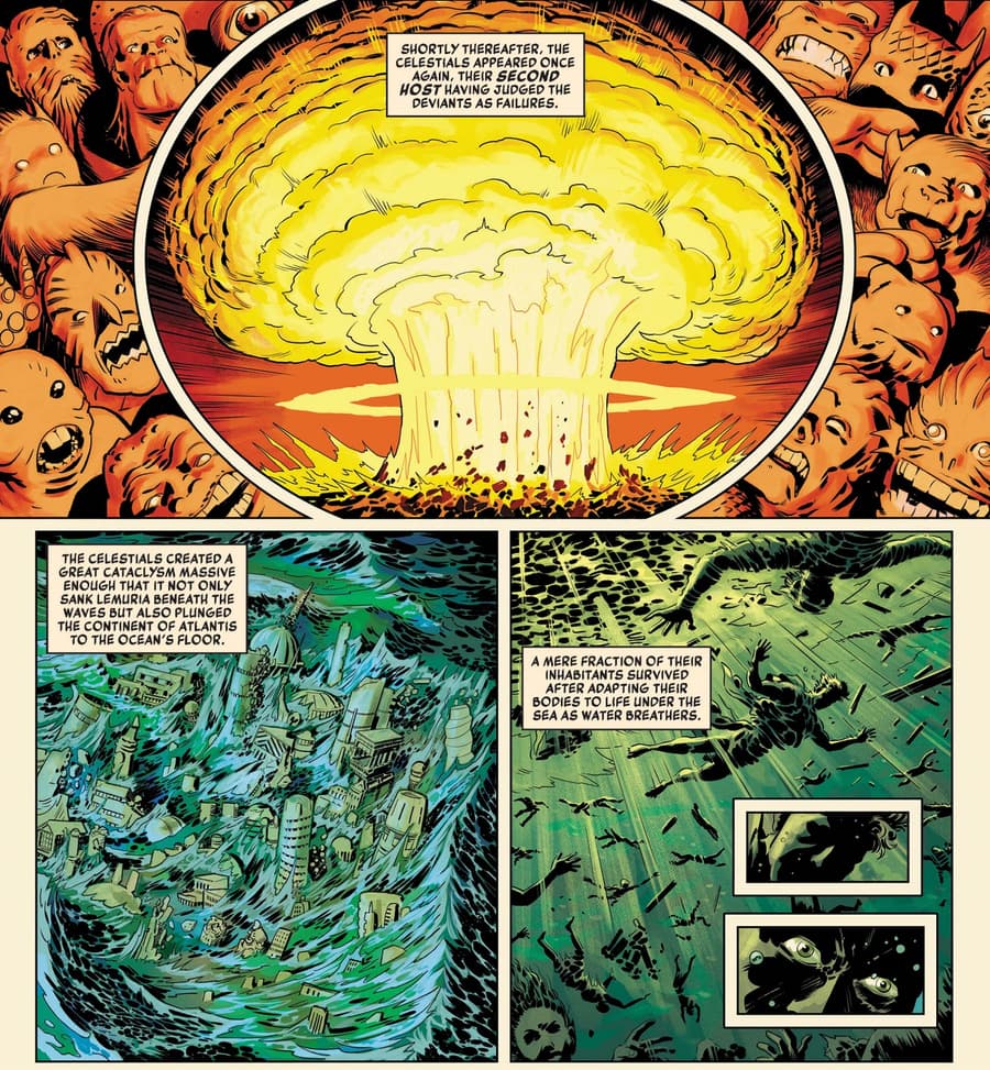 The Great Cataclysm depicted in HISTORY OF THE MARVEL UNIVERSE (2019) #1.