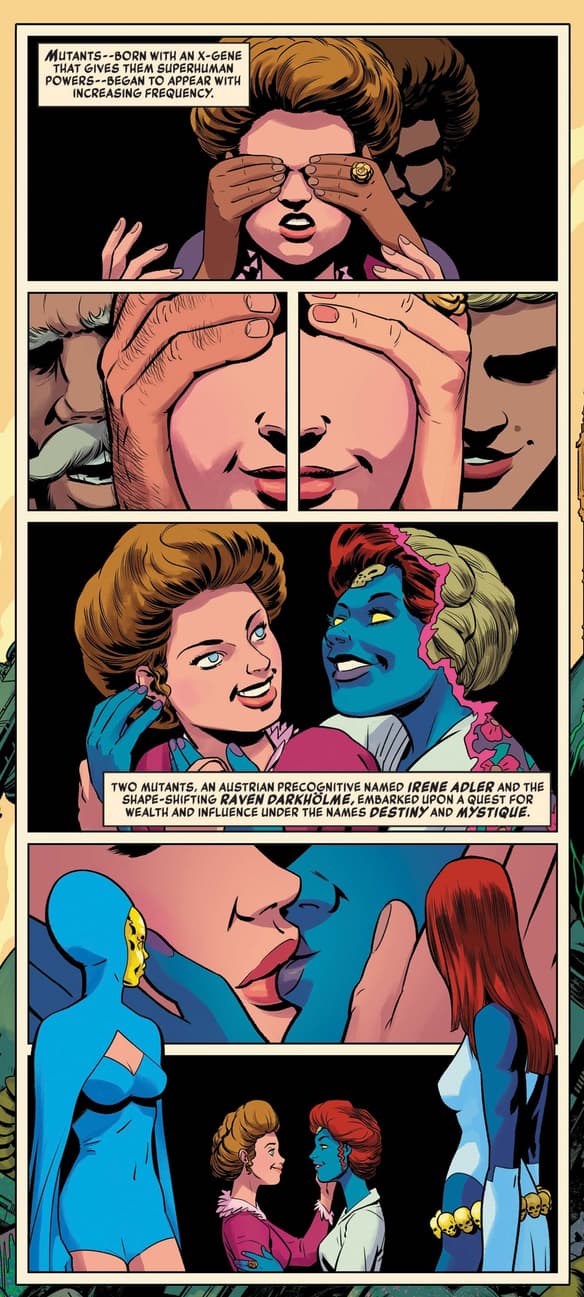 The history of Mystique and Destiny's love in HISTORY OF THE MARVEL UNIVERSE (2019) #2.