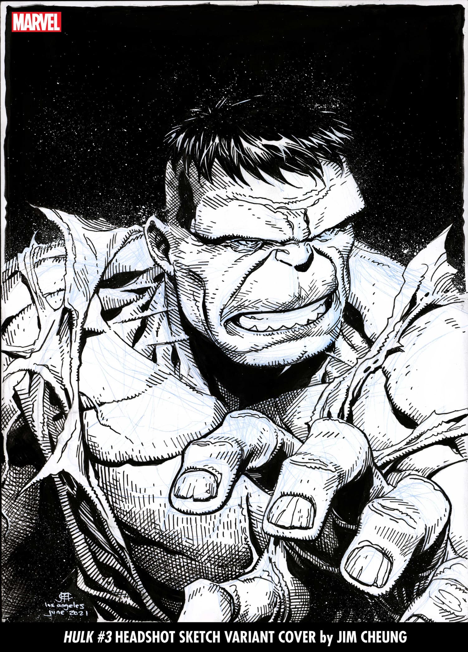 HULK #3 HEADSHOT SKETCH VARIANT COVER by JIM CHEUNG