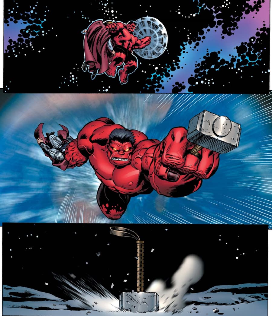 Red hulk fights Thor in space!