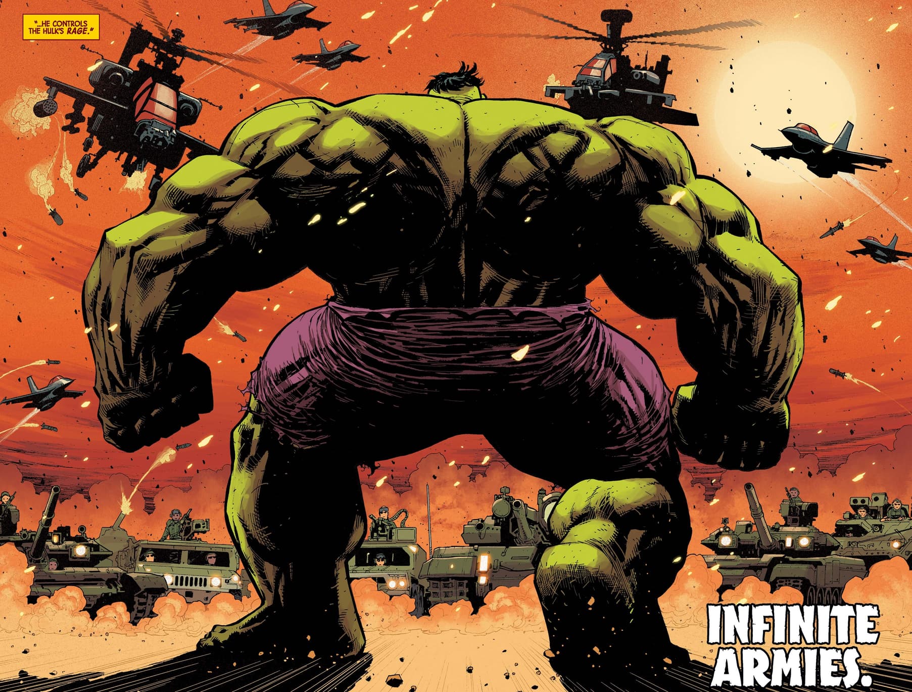 Hulk faces down an army.