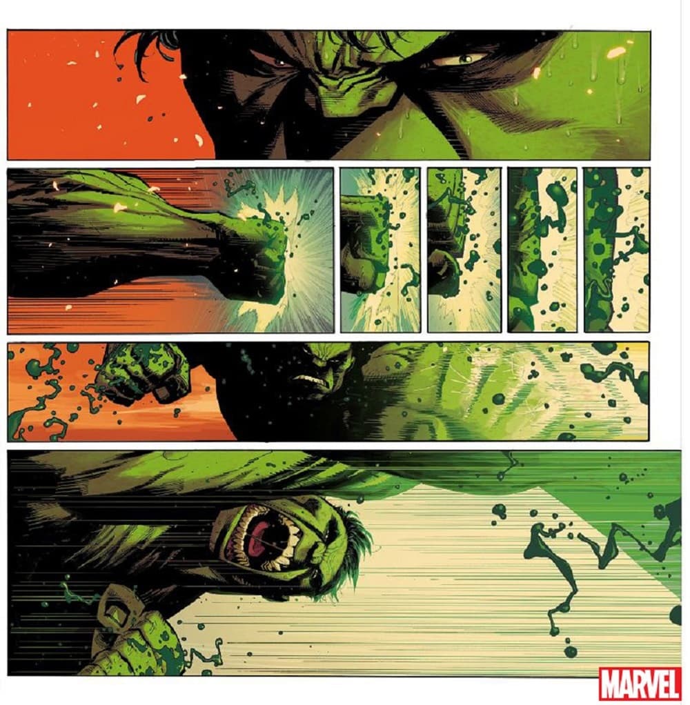 Preview page from HULK (2021) #1 with art by Ryan Ottley and colors by Frank Martin.