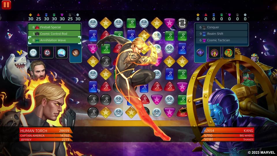 Human Torch (Annihilus) uses Annihilation Wave in MARVEL Puzzle Quest