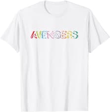 <a href=https://www.amazon.com/dp/B07SRD7W96>Marvel Avengers Stylized Rainbow Name T-Shirt</a> / Amazon