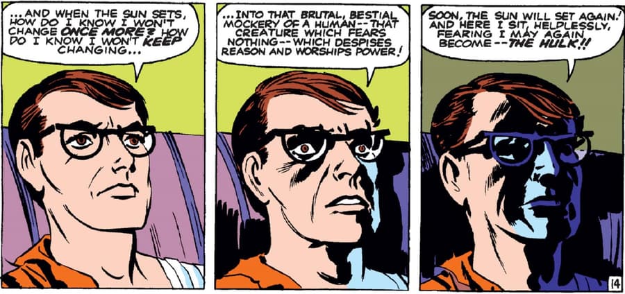 The inner struggle of Bruce Banner in INCREDIBLE HULK (1962) #1.