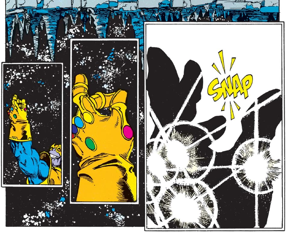 The snap heard around the universe in INFINITY GAUNTLET (1991) #1.