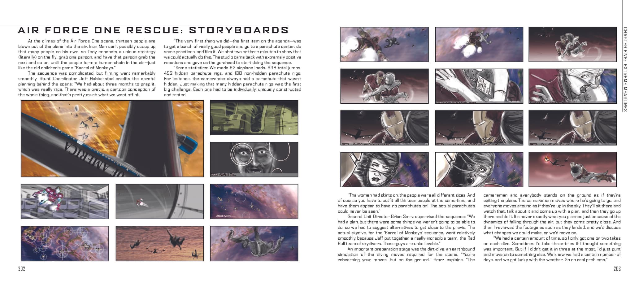 Marvel Studios' The Infinity Saga - Iron Man 3: The Art of the Movie | Air Force One rescue storyboards