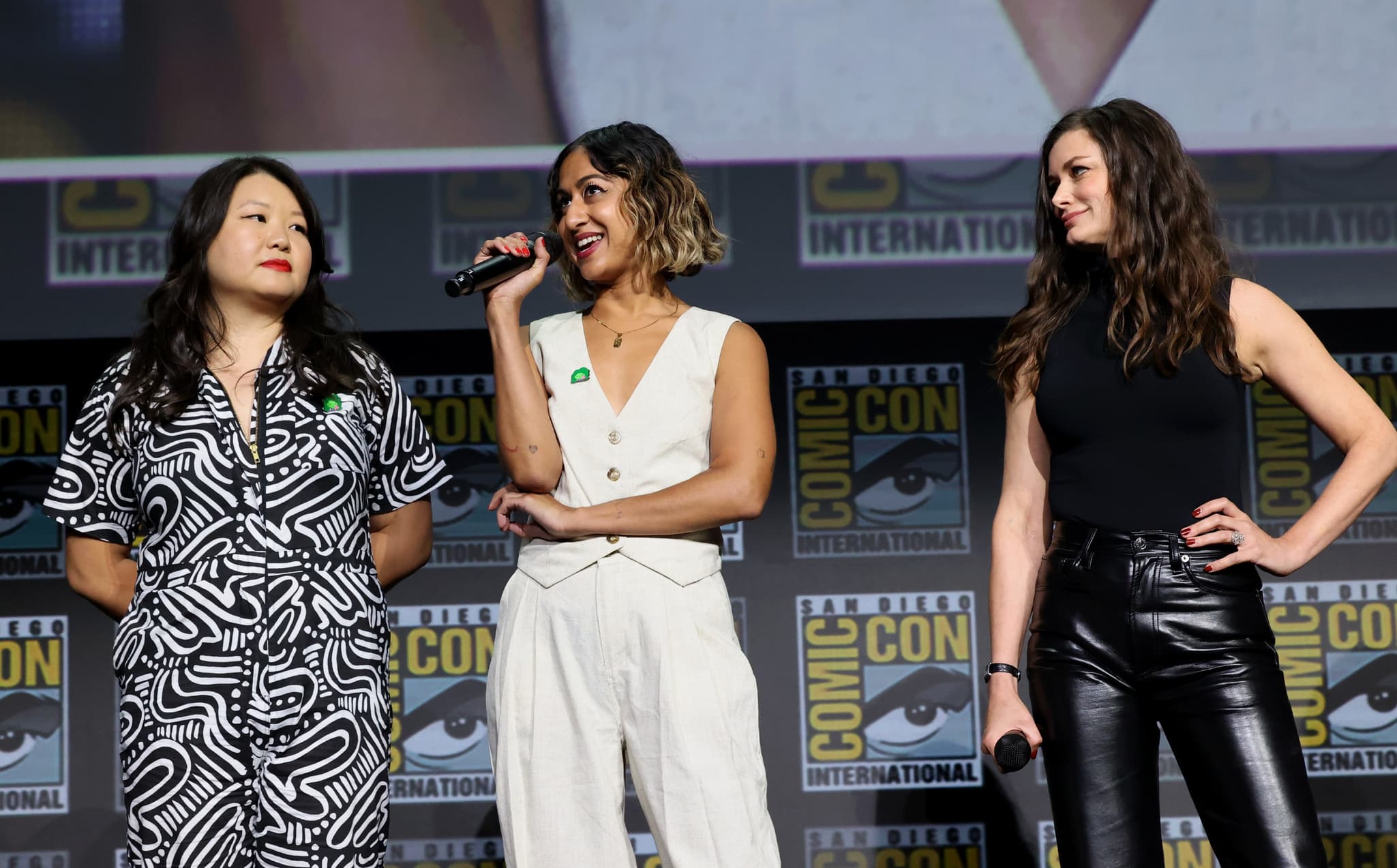 From left to right: Marvel Studios' 'She-Hulk: Attorney at Law' head writer Jessica Gao, director Anu Valia, and director Kat Coiro