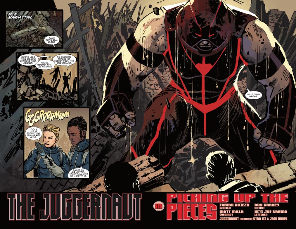 JUGGERNAUT #1 interiors by Ron Garney, Matt Milla, and VC's Joe Sabino