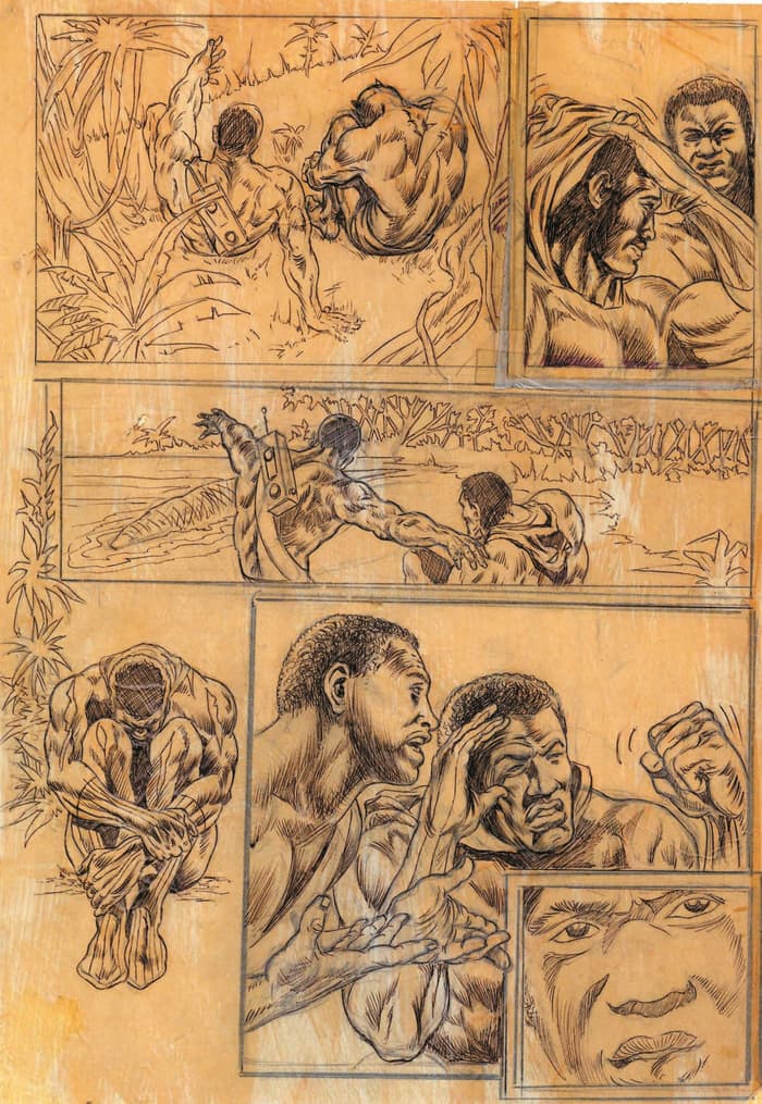 Pencils from JUNGLE ACTION #10 by Billy Graham. Courtesy of Don McGregor.