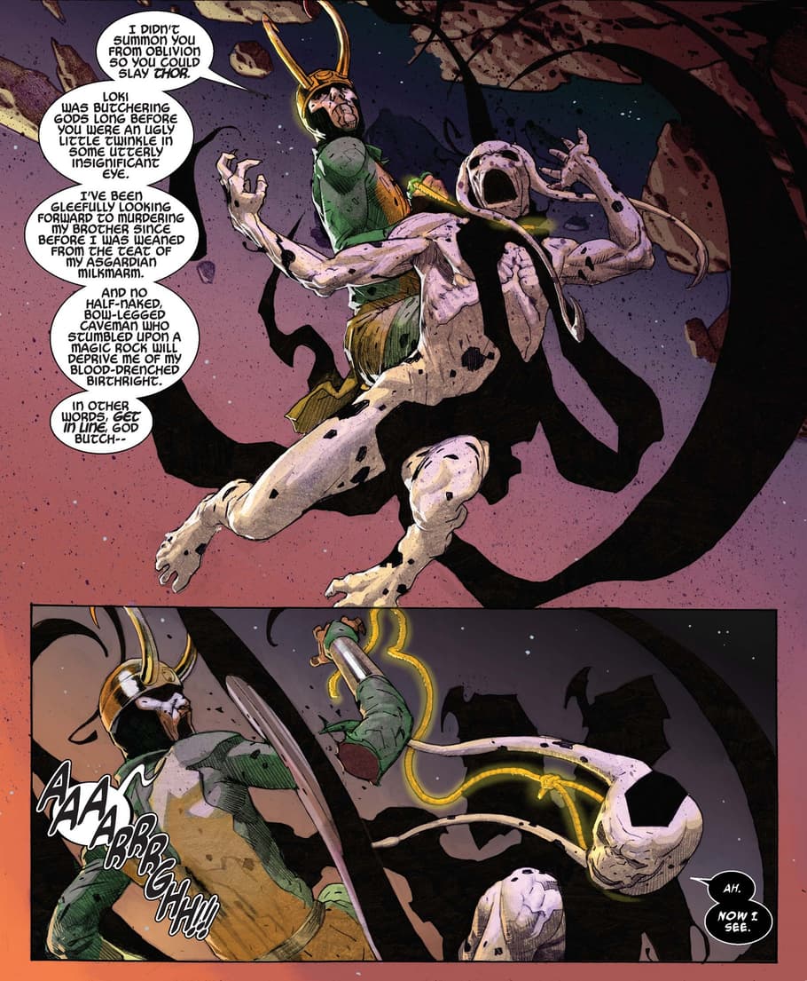 Loki Vs. Gorr in a cosmic battle.