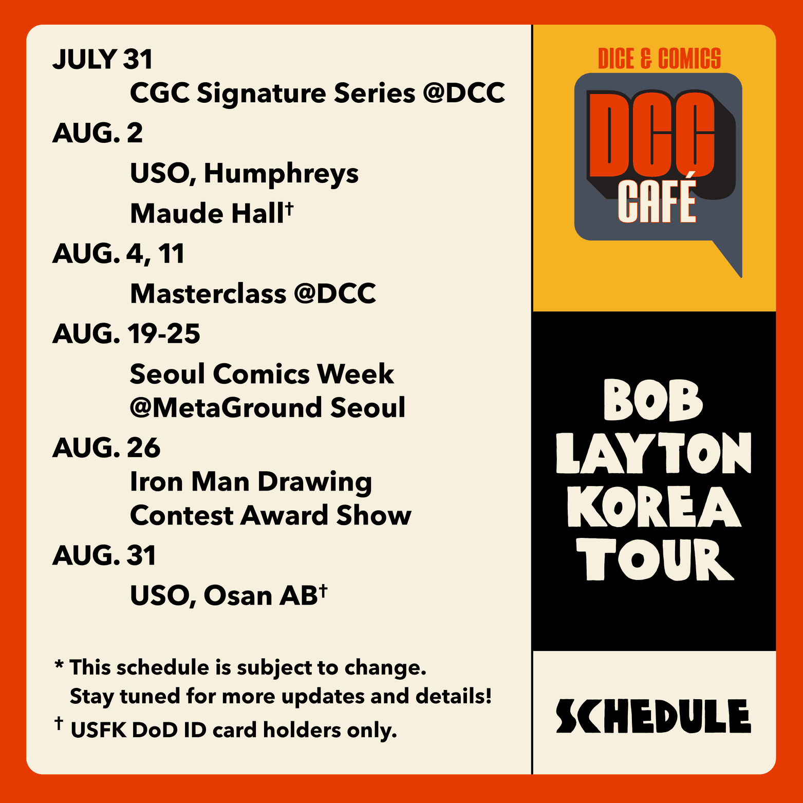 Bob Layton Korea Tour Schedule