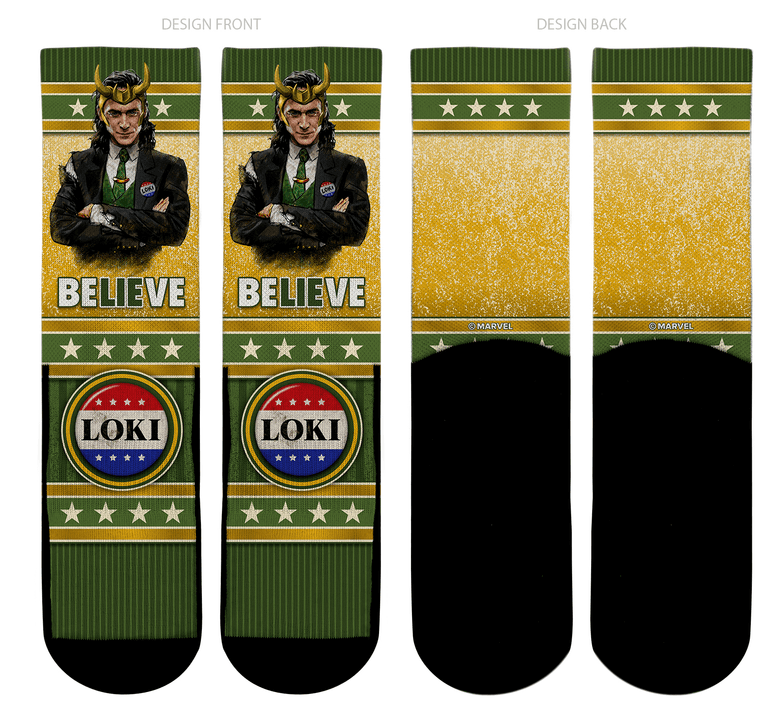 Election BeLIEve Socks / shop it <a href=https://rockemsocks.com/products/loki-election-believe>here</a>