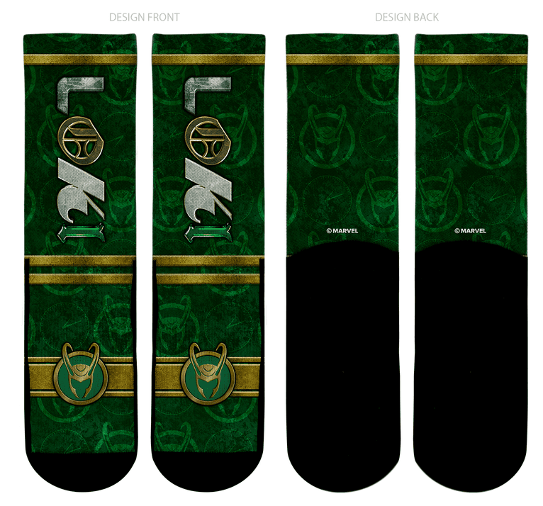 <a href=https://rockemsocks.com/products/loki-title-sequence>Loki Title Sequence Socks</a>/ Rock Em Socks