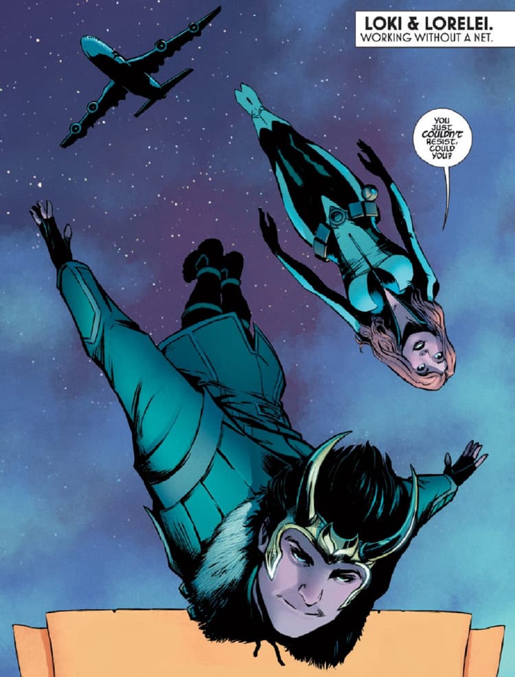 Loki skydives with a partner in LOKI: AGENT OF ASGARD (2014) #5.
