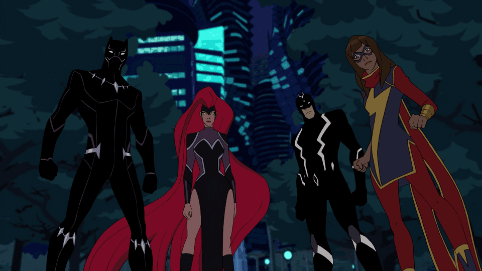 Black Panther, Medusa, Black Bolt, and Ms. Marvel in Marvel's Avengers: Black Panther's Quest