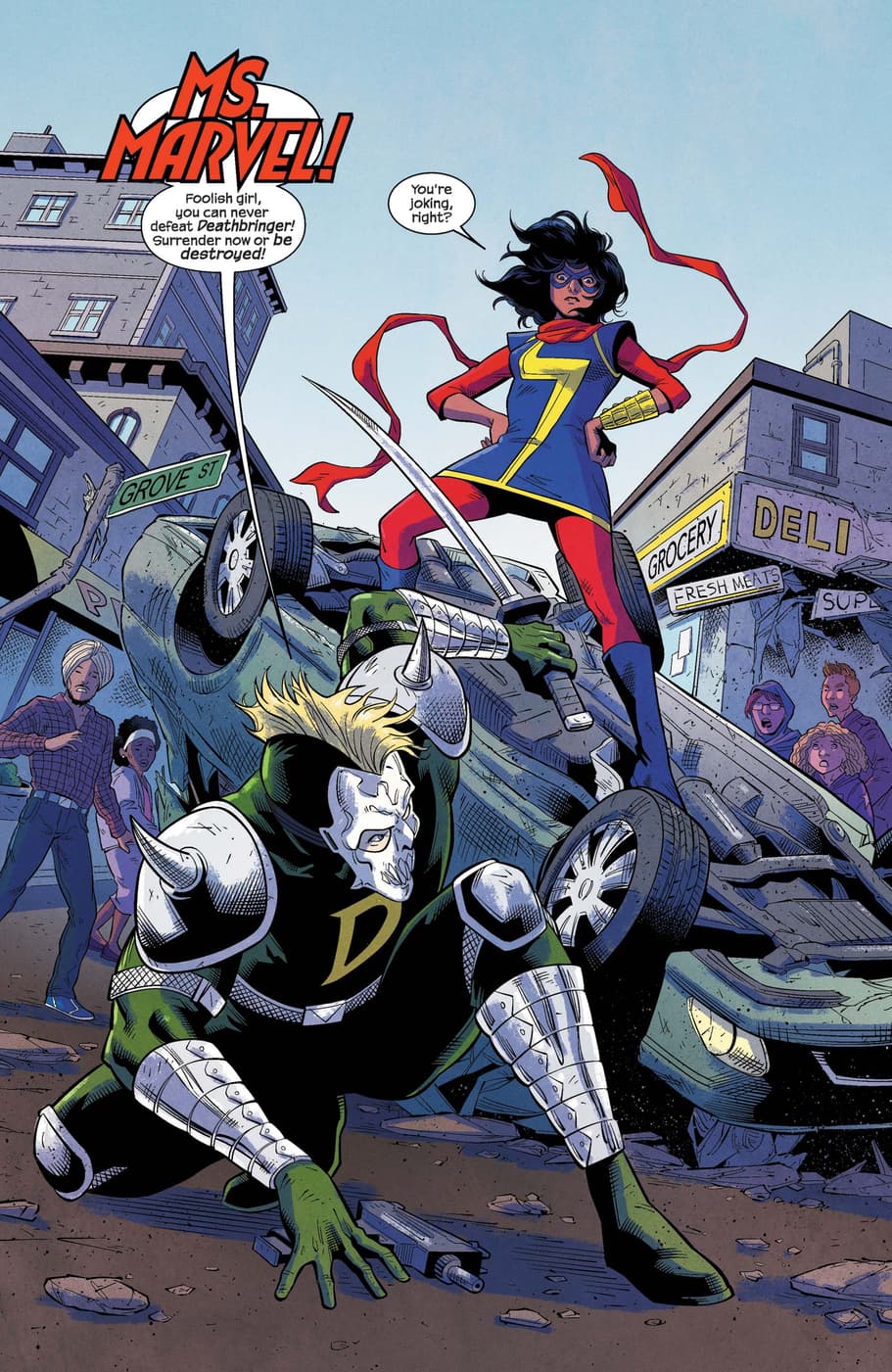 Taking on the baddies in MAGNIFICENT MS. MARVEL (2019) #1.