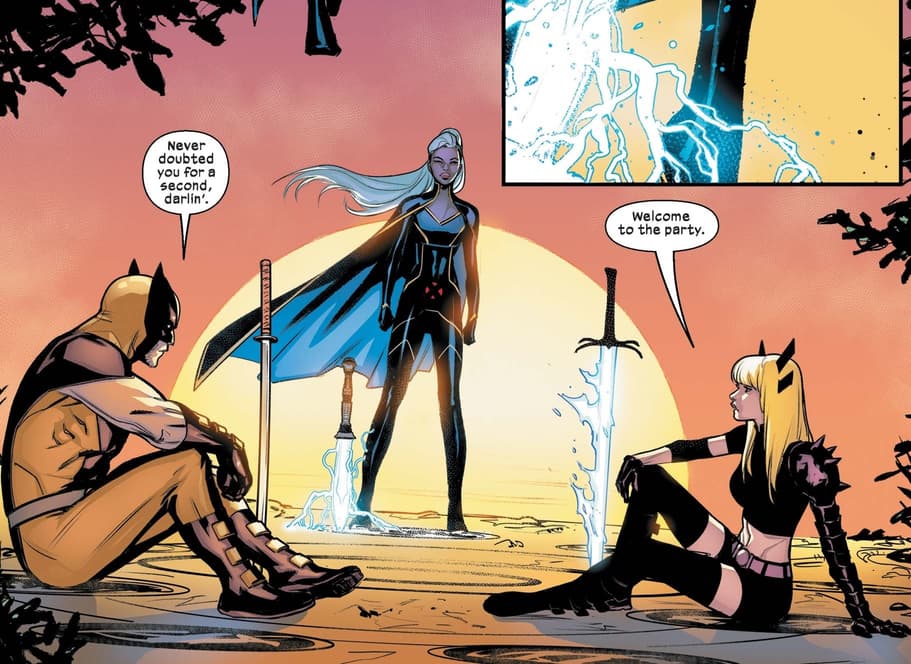 Storm, Wolverine, and Magik await the other contestants.