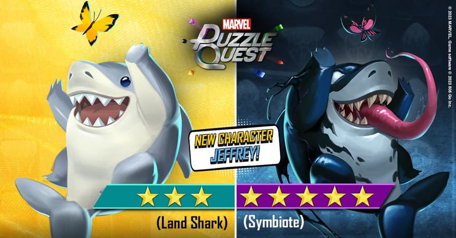 Jeff (Land Shark) and Jeffrey (Symbiote) join MARVEL Puzzle Quest