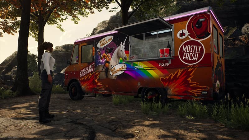 Marvel's Midnight Suns Deadpool DLC Food Truck Outside The Abbey