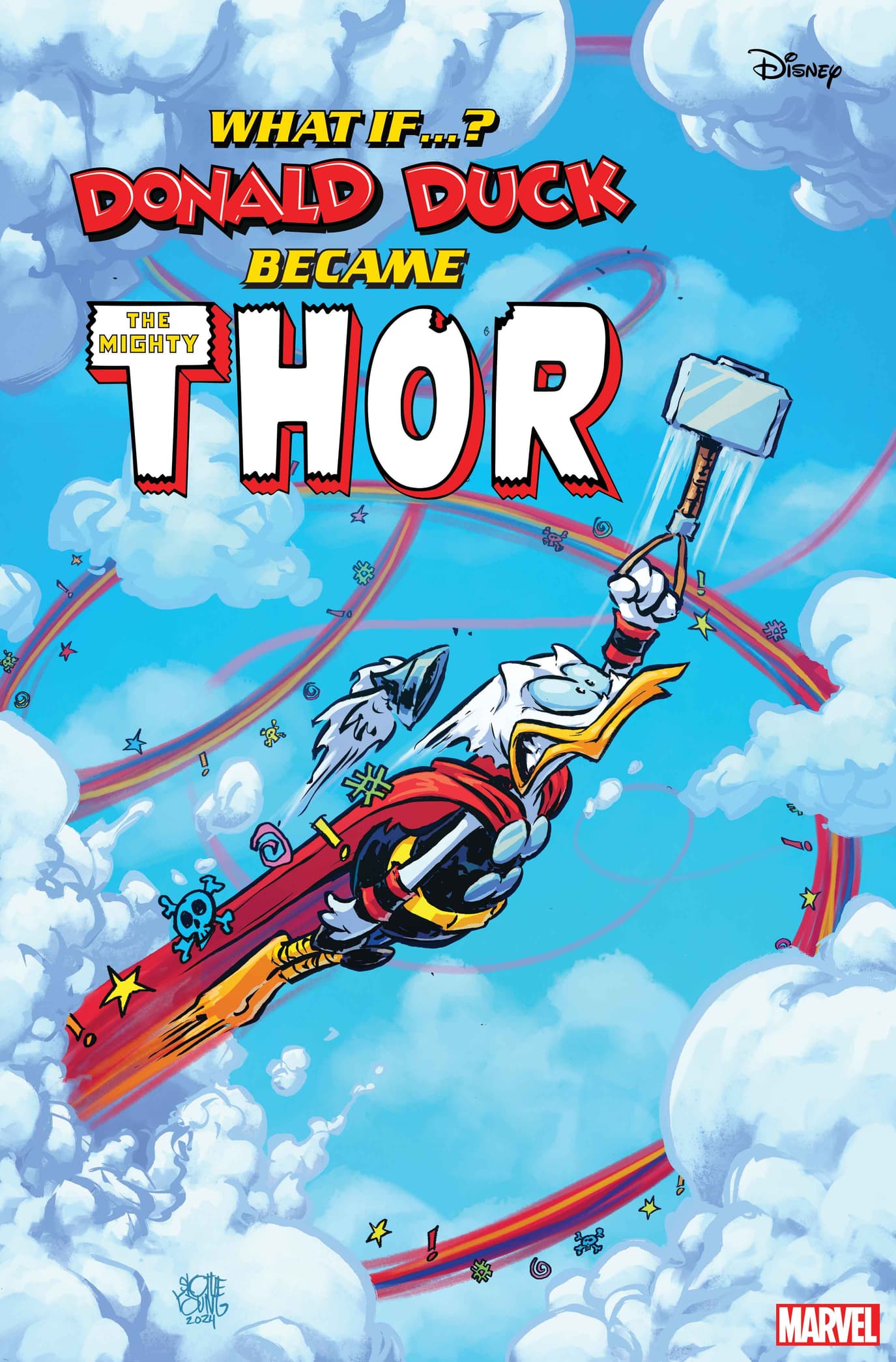 MARVEL & DISNEY: WHAT IF…? DONALD DUCK BECAME THOR #1 variant cover by Skottie Young
