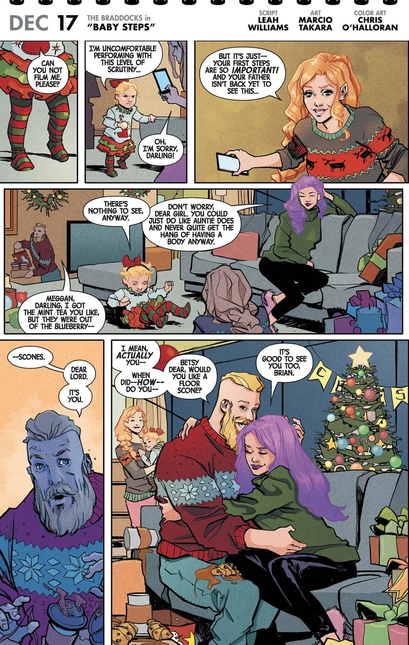 From MERRY X-MEN HOLIDAY SPECIAL (2018) #1, page by Leah Williams and Marcio Takara.