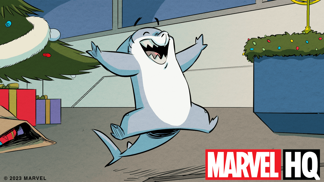 Jeff the Land Shark cheers in 'It's Jeff & the Avengers'