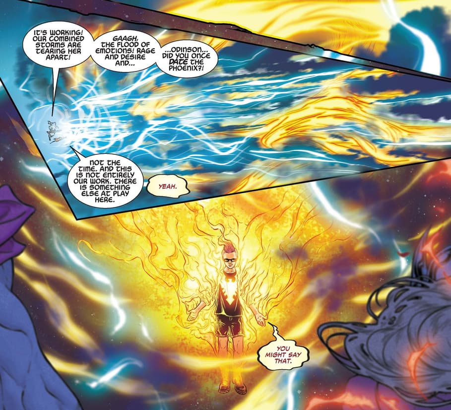 Kid Omega takes his share of the Phoenix Force in MIGHTY THOR (2015) #19. Art by Russell Dauterman. 