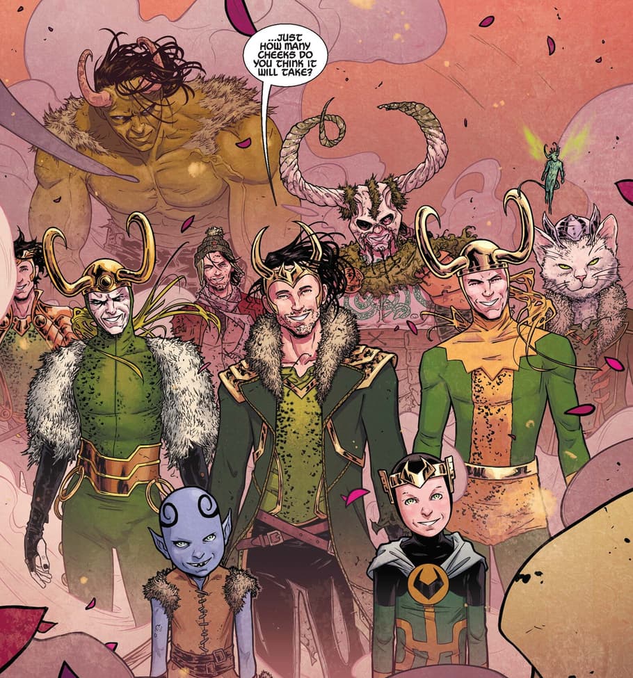 The Lokis assemble in Mighty Thor (2015) #3.