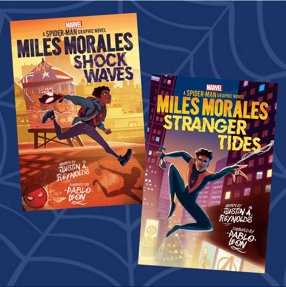 Cover to Miles Morales: Shock Waves and Miles Morales: Stranger Tides.