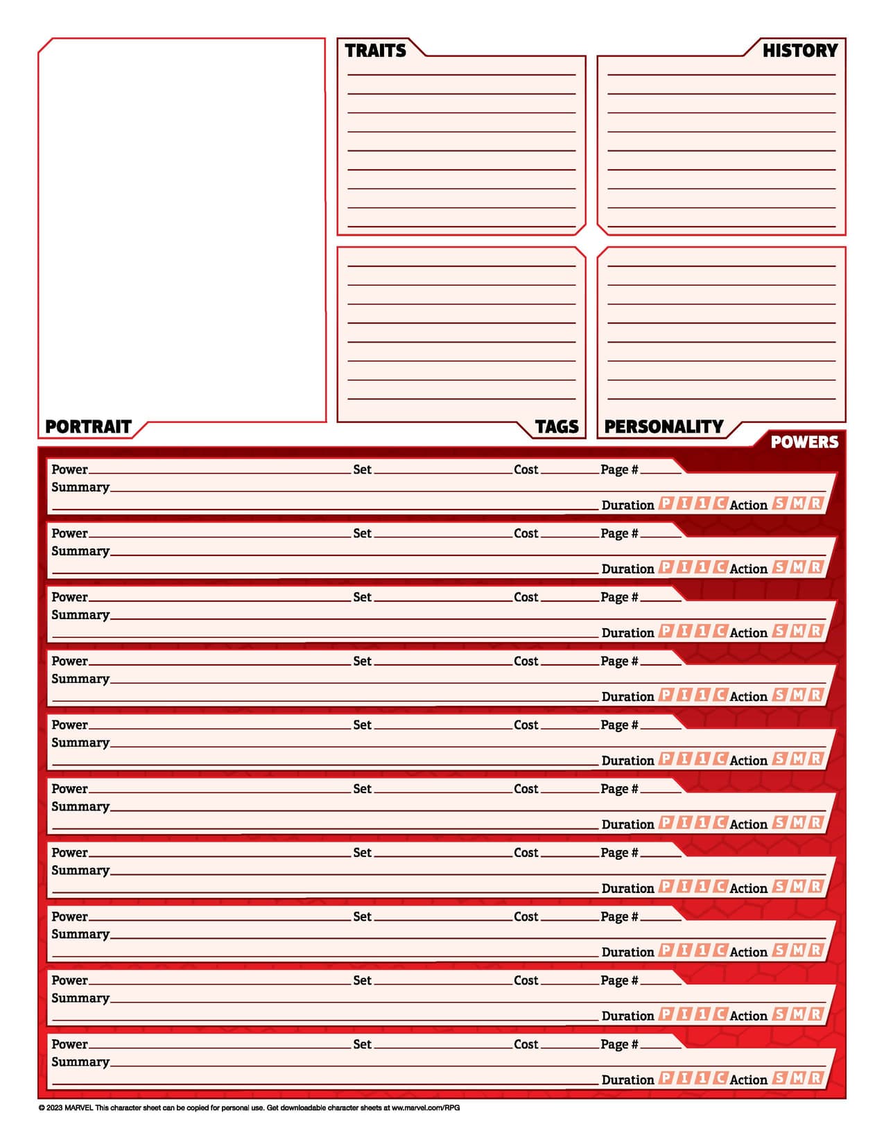 Marvel Multiverse Role-Playing Game Character Sheet #2