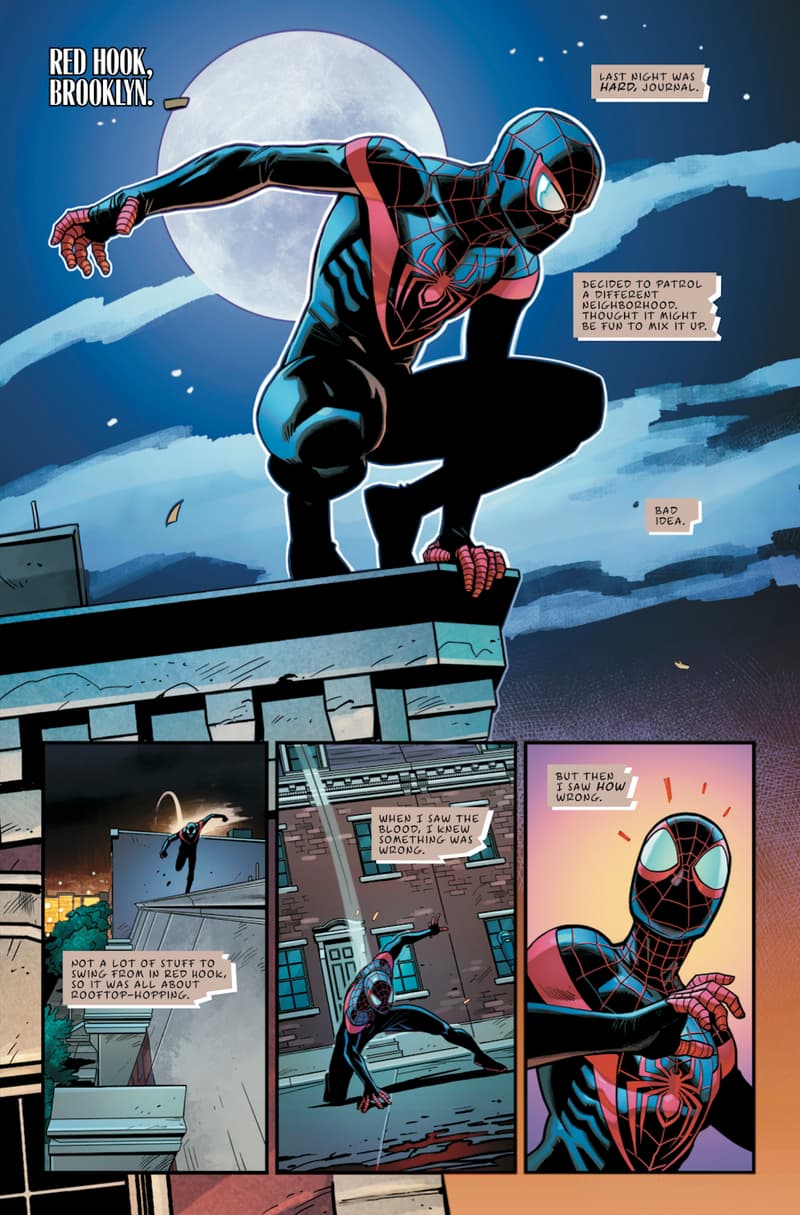 MILES MORALES: SPIDER-MAN ANNUAL #1 art by Luca Maresca, colors by Fernando Sifuentes of Protobunker, and letters by VC's Cory Petit