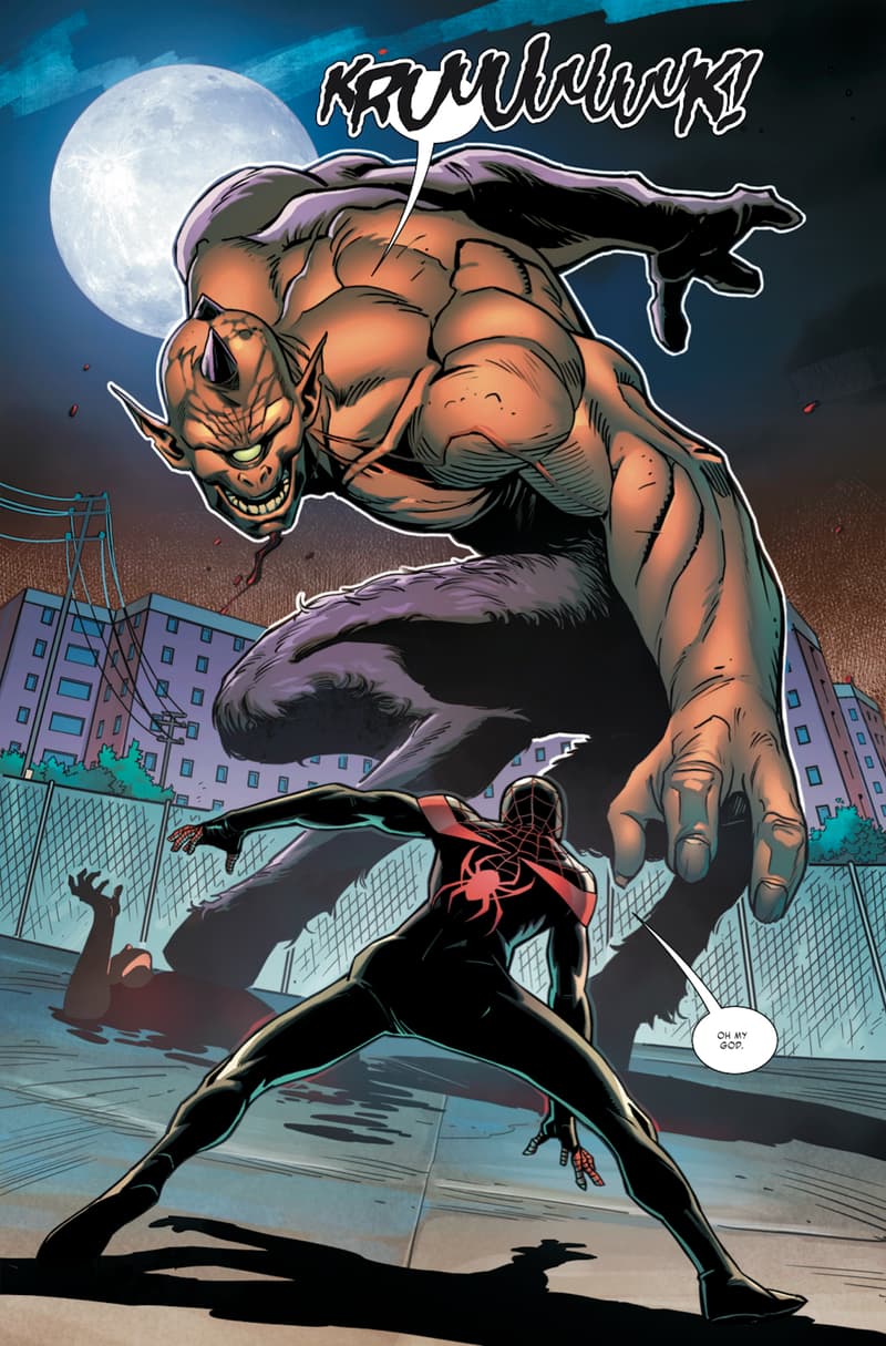 MILES MORALES: SPIDER-MAN ANNUAL #1 art by Luca Maresca, colors by Fernando Sifuentes of Protobunker, and letters by VC's Cory Petit