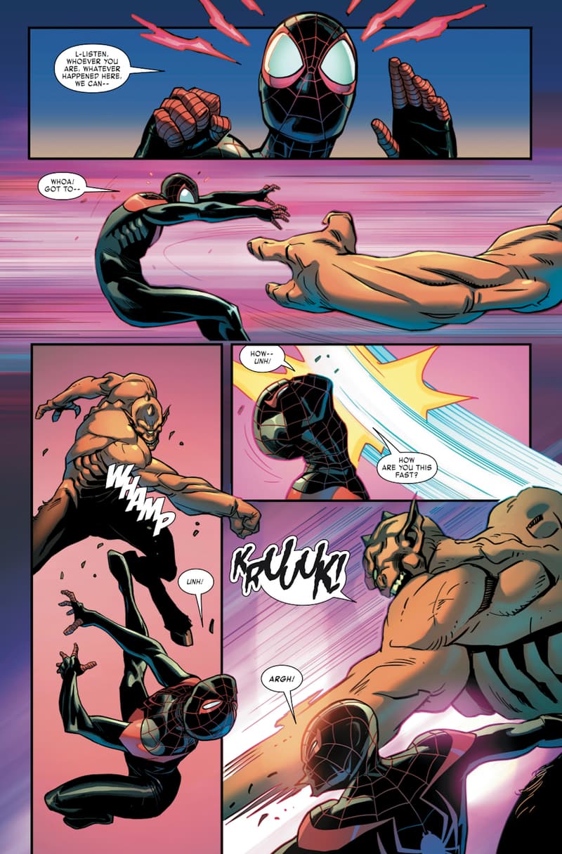 MILES MORALES: SPIDER-MAN ANNUAL #1 art by Luca Maresca, colors by Fernando Sifuentes of Protobunker, and letters by VC's Cory Petit