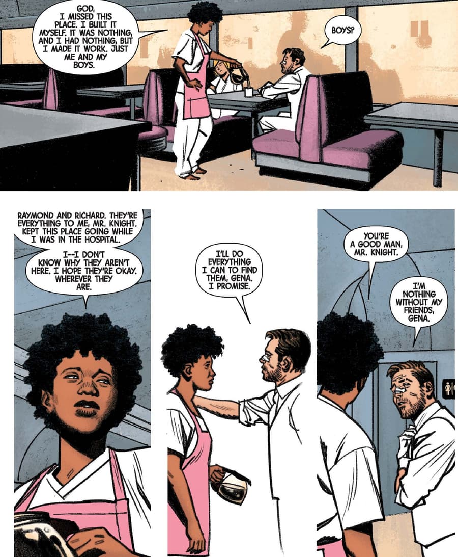 Gena tells Marc Spector about her diner in MOON KNIGHT (2016) #4.