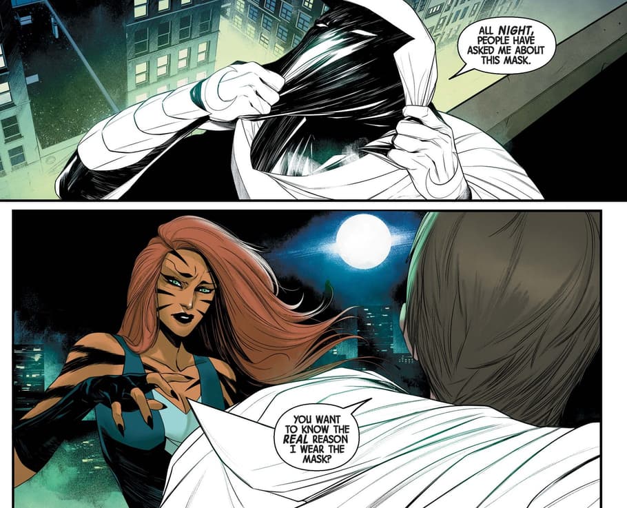 Moon Knight confides in Tigra.