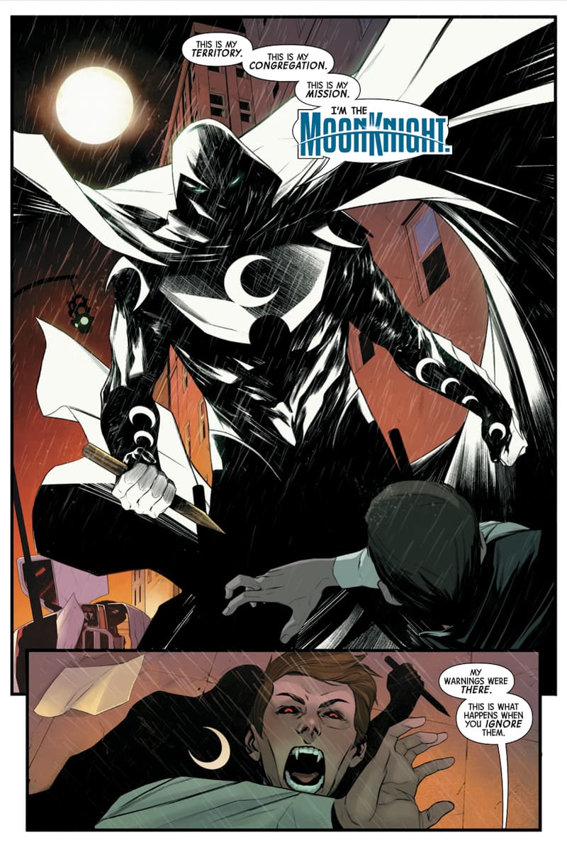 MOON KNIGHT #1 preview pages by Alessandro Cappuccio with colors by Rachelle Rosenberg and letters by VC's Cory Petit