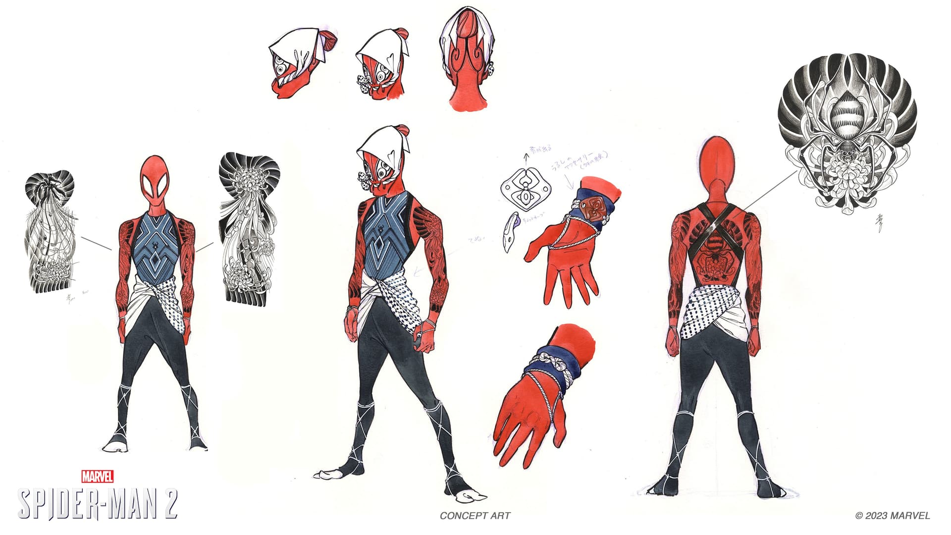 Marvel's Spider-Man 2 Peach Momoko Peter Parker Kumo Spider Suit Concept Art