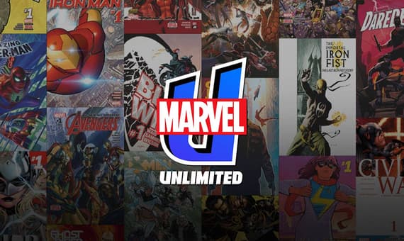 Marvel Unlimited Logo on Comics Background