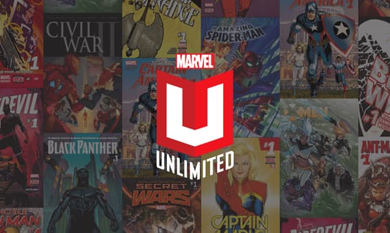 Marvel Unlimited Logo on Comics Background